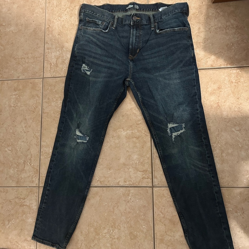 Old Navy Men's Dark Blue Distressed Skinny Jeans